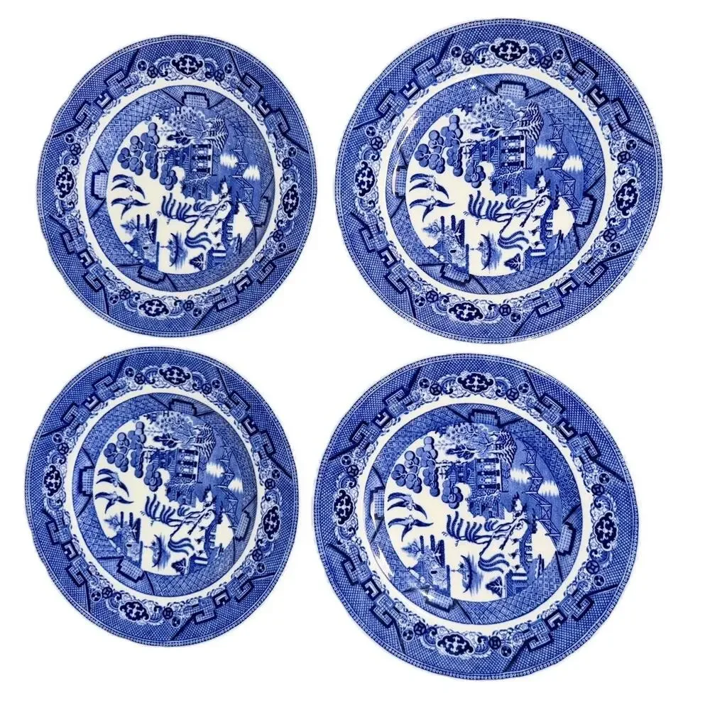 Antique Cauldon England Blue Willow Luncheon Plates Gilman Collamore Set of 4